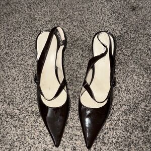 Brown Patent Slingback Heels